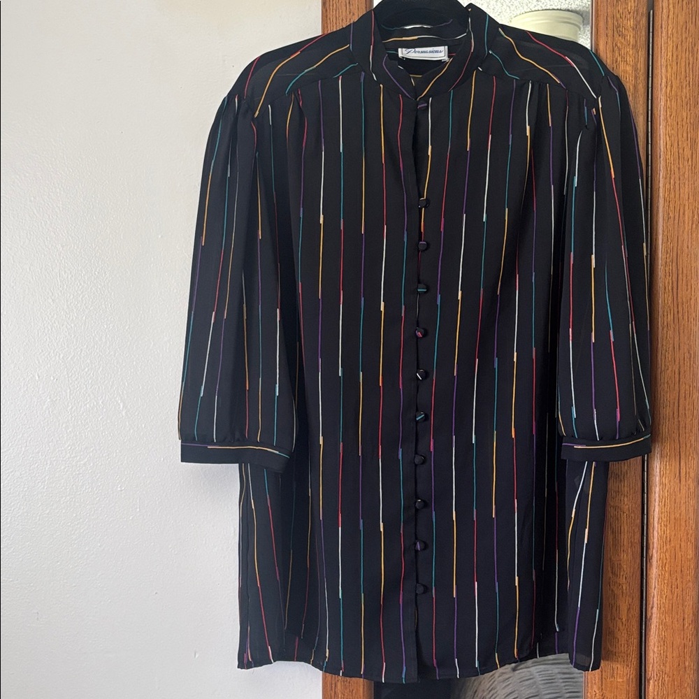 Vintage 80s Union Made Chiffon Blouse XL • High Neck Secretary Top